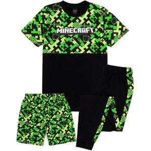 Minecraft Pyjamaset voor kinderen/Kinderen Creeper Short (122) (Zwart/Groen)