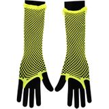 Apollo - Visnet handschoenen - Lange handschoenen - Fluor Geel - One Size - Kanten handschoenen - Neon verkleedkleding - Feestkleding - Carnaval