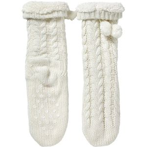 Apollo - Dames Huissokken met bontkraag - Glitter - Fashion Wit - Maat 36/41 - Fluffy sokken - Slofsokken anti slip - Anti slip sokken - Warme sokken - Winter sokken