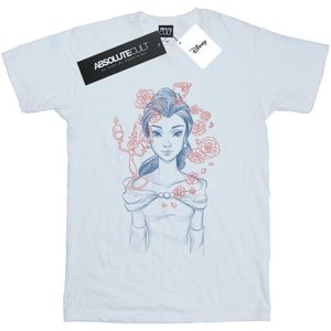 Disney Meisjes Belle Lumiere Schets Katoenen T-Shirt (104) (Wit)