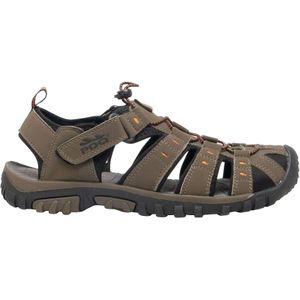 PDQ Jeugd Jongens Knevel- & Aanrakingsbevestiging Synthetische Nubuck Trail Sandalen (38 EU) (Donkere taupe/oranje)