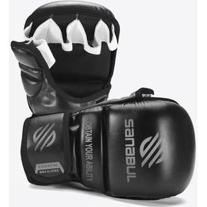 Sanabul Essential 7 oz MMA Hybride Sparringhandschoenen - zwart/zilver - L/XL