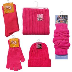 Apollo - Carnaval Voordeelpakket Neon Roze - Muts - Sjaal - Sokken - Beenwarmers - Vingerloze handschoenen - 5 stuks - Carnavalskleding