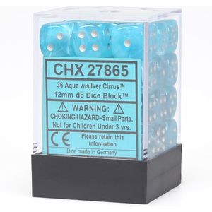 Chessex CHX27865 D6 Cirrus Aqua/Silver Dice Set 12mm (36pcs)