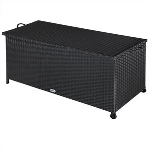 Polyrattan Kussenbox Zwart 122x56x61cm met Wielen