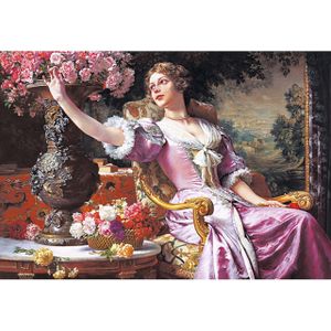 Puzzel 3000 stukjes Castorland - Wladyslaw Czachorski: Dame in een paarse jurk met bloemen