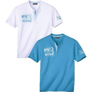 Atlas For Men Heren Zeilen Henley T-Shirt (Set van 2) (XXL) (Wit/Turquoise)