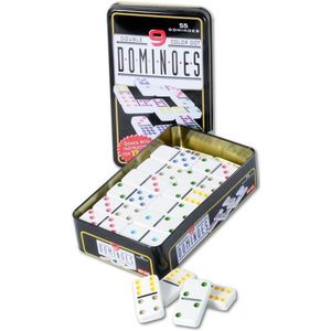 Longfield Domino Dubbel 9-spel in blik - 55 stenen - Geschikt voor kinderen en volwassenen