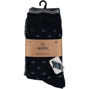 Apollo - Sokken Jongens - Casual Print - Navy Blauw - Maat 35/38 - Kindersokken jongens - Kindersokken - Sokken kind - Kindersokken maat 35 38 - Sokken jongens multipack