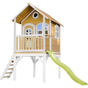 AXI Laura Speelhuis op palen & Limoen groene glijbaan | Speelhuisje voor de tuin / buiten in bruin & wit van FSC hout | Speeltoestel voor kinderen