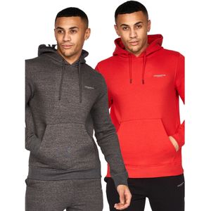 Crosshatch Heren Traymax Oversized Hoodie (Pack of 2) (XXL) (Rood/Charcoal)