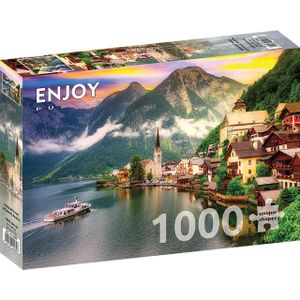 Puzzel 1000 stukjes GENIET - Hallstatt Stad bij Zonsondergang, Oostenrijk