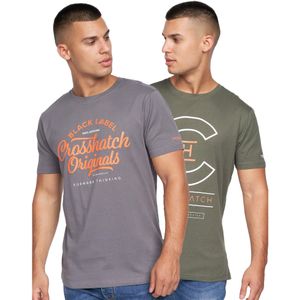 Crosshatch Heren Univarsity T-shirt (Pack Of 2) (M) (Olijf/grijs)