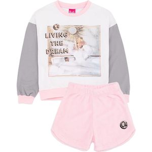 Barbie Pyjamaset in fleece voor meisjes Living The Dream (146-152) (Wit/Grijs/Roze)