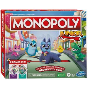 Monopoly Junior A85621041 - Bordspel voor kinderen vanaf 4 jaar - 2-in-1 spel met 2 spelniveaus - Multiplayer Familiespel
