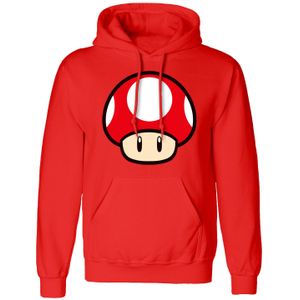 Super Mario Unisex Power Up Mushroom Hoodie voor volwassenen (2XL) (Rood/zwart/wit)