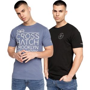 Crosshatch Heren Bestforth T-shirt (Pack of 2) (S) (ZWART/BLAUW)