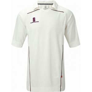 Surridge Heren Eeuwenlang Sport Cricket Shirt (Y) (White/Maroen afwerking)