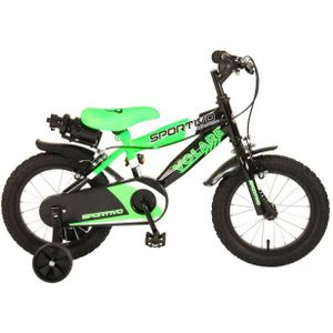 Volare Sportivo Kinderfiets - Jongens - 14 inch - Neon Groen Zwart - Twee Handremmen - 95% afgemonteerd