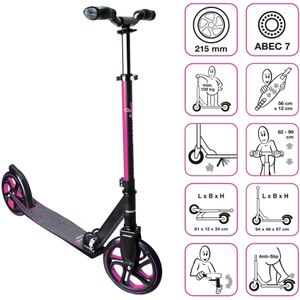 muuwmi aluminium scooter – tretroller, 215 mm, ABEC 7,  GS-goedgekeurd, in hoogte verstelbaar - Roze