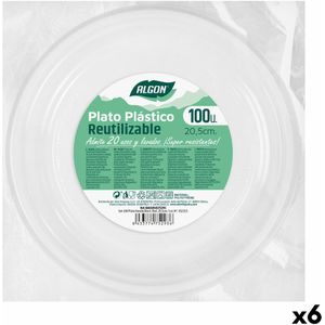 Set van herbruikbare borden Algon Cirkelvormig Wit Plastic 20,5 x 3 cm (6 Stuks)