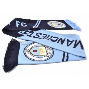 Manchester City FC Officiële voetbal jacquard sjaal  (Lichtblauw/Navy/Goud)