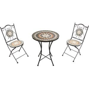 AXI Amélie 3-delige Mozaïek Bistroset Ster Grijs/bruin | Bistro Set met tafel & 2 stoelen | Balkonset van metaal & Mozaïek design