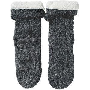 Apollo - Dames Huissokken met bontkraag - Glitter - Licht Grijs - Maat 36/41 - Fluffy sokken - Slofsokken anti slip - Anti slip sokken - Warme sokken - Winter sokken