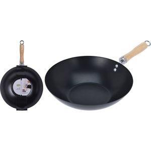 Excellent Houseware Wokpan met antiaanbaklaag - D30 cm - Staal - Stevige en veelzijdige wok voor heerlijke gerechten