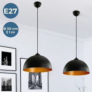 Set van 2 Vintage Industriële Hanglampen - Plafondlamp - Eettafel Lampenset in Industrieel Design