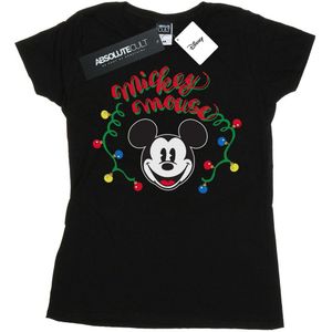 Disney Dames/Dames Mickey Mouse Kerstmis Lichtbollen Katoenen T-Shirt (XXL) (Zwart)