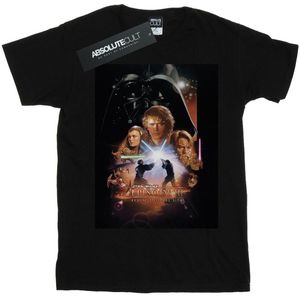 Star Wars Dames/Dames Episode III Movie Poster Katoenen boyfriend T-shirt (S) (Zwart)