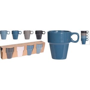 Excellent Houseware koffie/thee mokken - 4x - stapelbaar- aardewerk - 180 ml