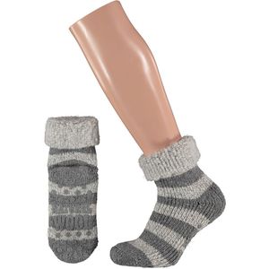 Apollo - Huissokken dames - Anti Slip - Licht Grijs - Maat 35/38 - Huissokken met anti slip dames - Huissokken - Warme sokken dames - Wollen sokken - Slofsok