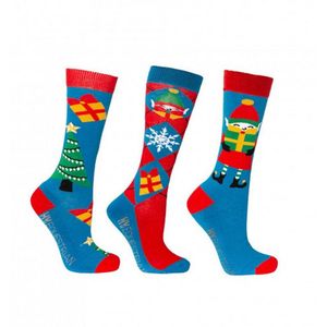 Hy Kerstsokken voor kinderen/Kinderen Jolly Elves (pak van 3) (134-152) (Winterblauw/feestelijk rood)