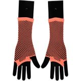 Apollo - Visnet handschoenen - Lange handschoenen - Fluor Oranje - One Size - Kanten handschoenen - Neon verkleedkleding - Feestkleding - Carnaval