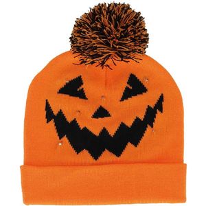 Beanie Halloween met Led - Oranje - One Size