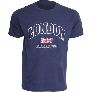 Heren London England Print 100% Katoenen Korte Mouwen Casual T-Shirt/Top (XL: 117cm - 122cm) (Marine)