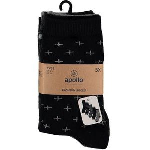 Apollo - Sokken Jongens - Casual Print - Zwart - Maat 27/30 - Kindersokken jongens - Kindersokken - Sokken kind - Kindersokken maat 27 30 - Sokken jongens multipack