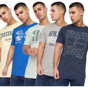 Crosshatch Heren Sneepy T-Shirt (Pak van 5) (M) (Marine/Grijs/Grijs/Blauw/Crème)