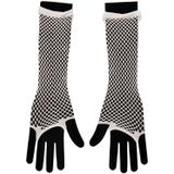 Apollo - Visnet handschoenen - Lange handschoenen - Wit - One Size - Kanten handschoenen - Neon verkleedkleding - Feestkleding - Carnaval