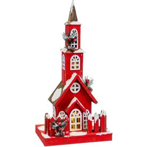 Kerstversiering Rood Hout Huis 17 x 18 x 56 cm