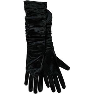 Apollo - Satijnen handschoenen gerimpeld - Zwart - One Size - Kanten handschoenen - Bruidshandschoenen - Lange handschoenen - Carnaval