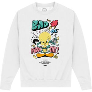 Tweety Unisex Adult Bad Ol Puddy Tat Sweatshirt (3XL) (Wit)