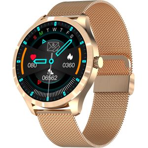 Belesy® Q9 Pro 2022 - Smartwatch Dames - Smartwatch Heren - Horloge - 1.28 inch - Kleurenscherm - Stappenteller - Bloeddruk - Hartslag - 75+ Wijzerplaten - Sporten - Staal - Goud - Cadeau