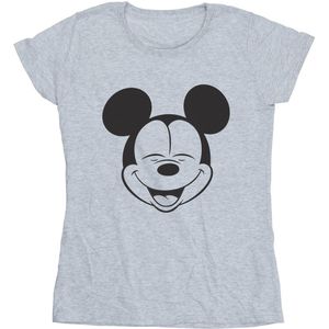 Disney Dames/Dames Mickey Mouse Gesloten Ogen Katoenen T-Shirt (XXL) (Sportgrijs)
