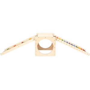 KateHaa Activiteiten Kubus met ladder & klimwand van hout in regenboogkleuren | Indoor Klimrek voor kinderen | Houten Montessori Speelgoed voor peuters