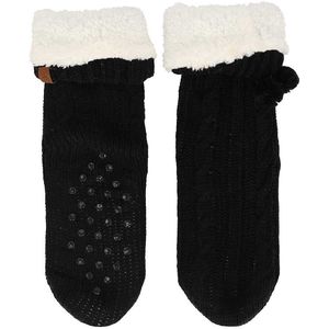 Apollo - Dames huissokken met antislip - Zwart - Maat 36/41 - Huissokken dames - Fluffy sokken - Slofsokken - Huissokken anti slip - Warme sokken - Winter sokken