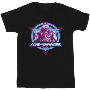 Marvel Meisjes Thor Love And Thunder Neon Badge Katoenen T-Shirt (128) (Zwart)