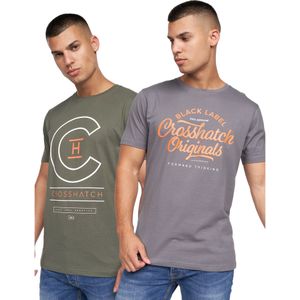 Crosshatch Heren Univarsity T-shirt (Pack Of 2) (S) (Olijf/grijs)